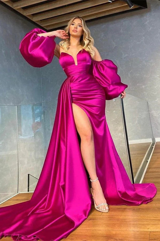 Chic Mermaid Sweetheart Pleats Prom Dress With Detachable Sleeves